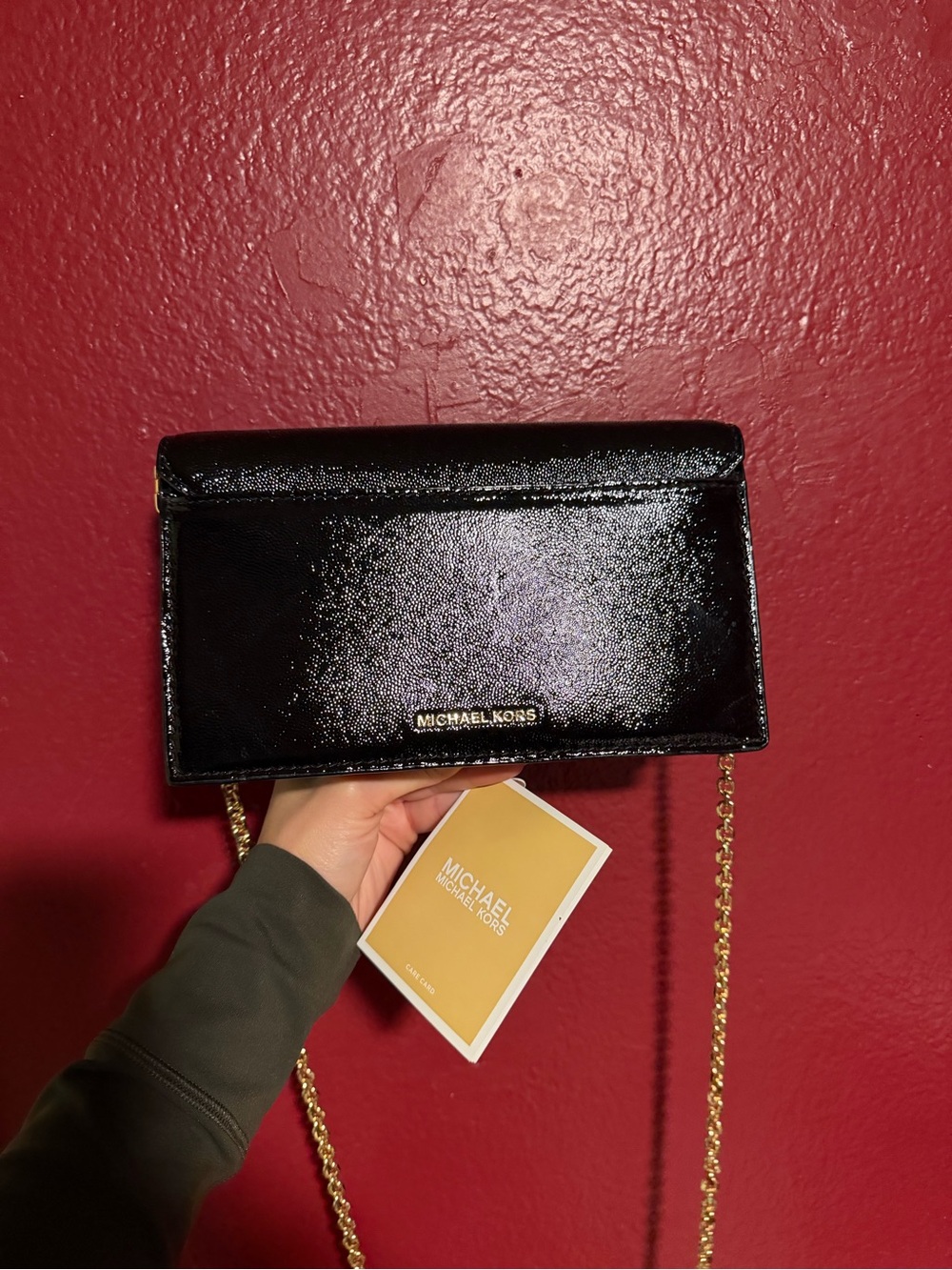 Michael Kors Black Patent Envelope Crossbody Bag with Gold Hardware - Picture 3 of 4